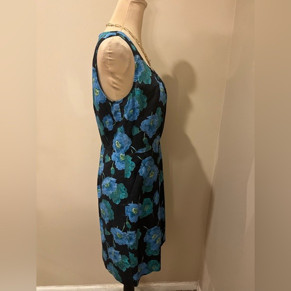 ANN TAYLOR LOFT Blue,Green & Black Floral Sheath Cotton Mini Dress, size 6 - Picture 3 of 8